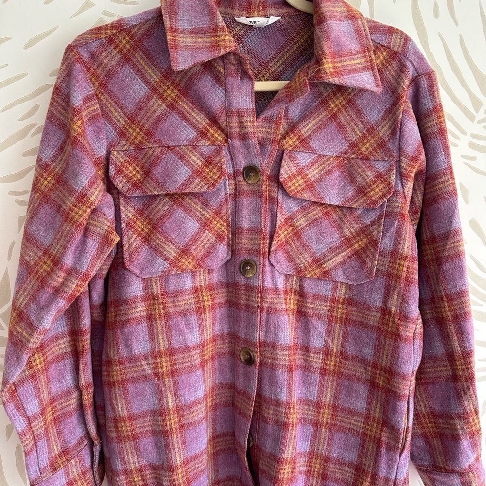Steve Madden Purple and Red Plaid Button Down Shirt